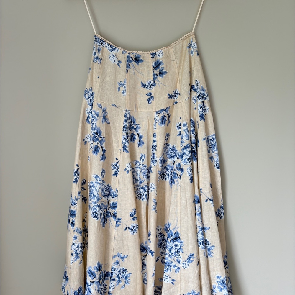 NEW Reformation Anatolia Linen Corset Two Piece Hugo Beige Blue Floral US 2 UK 6 - Picture 8 of 16
